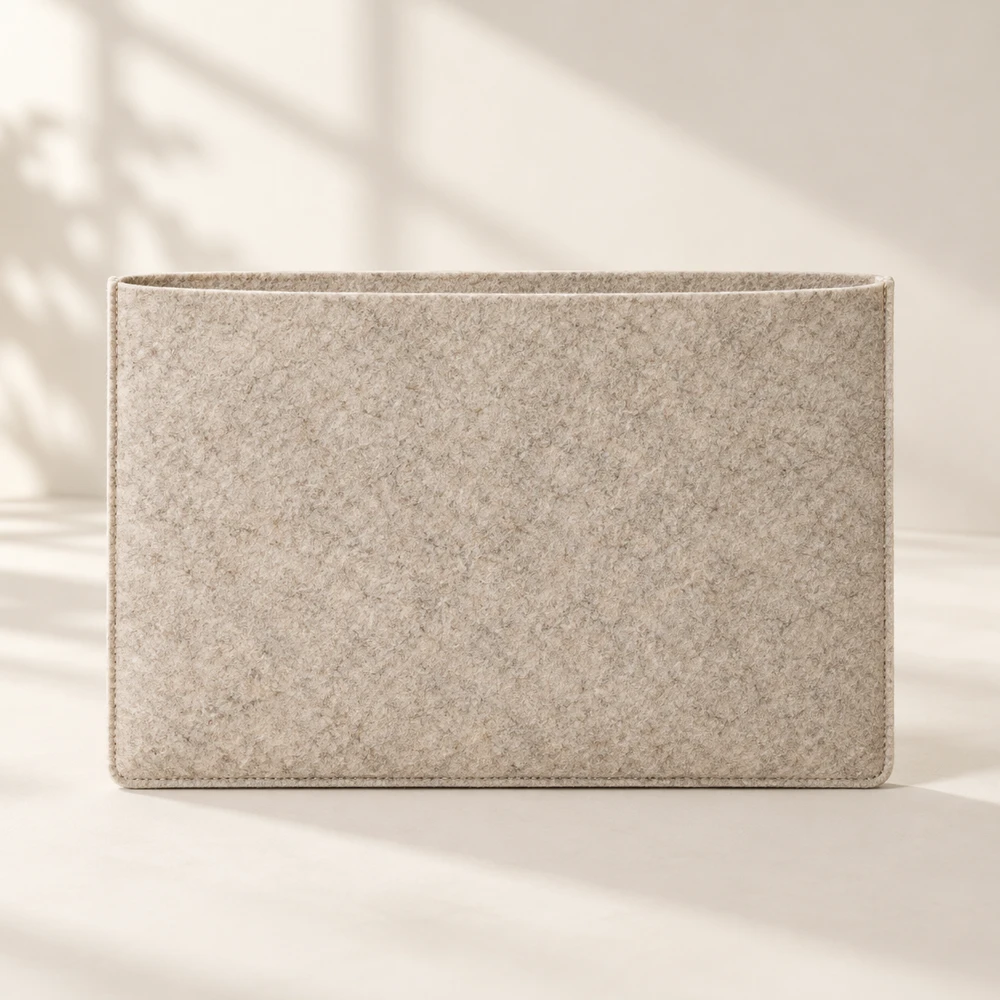 Natural texture and neatly stitched edges of the Essential Oat sleeve