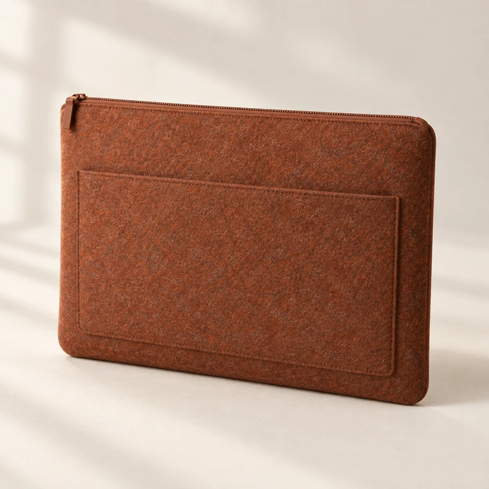 Pocket Rust top zipper · flat front pocket · cotton twill lining felt laptop sleeve